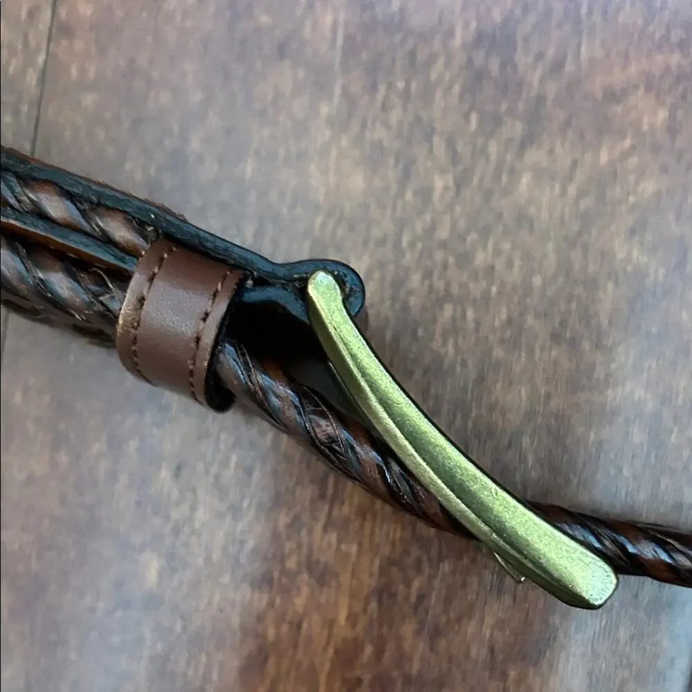Dockers Braided Brown Belt with Brass Buckle, Adjustable Size L/XL